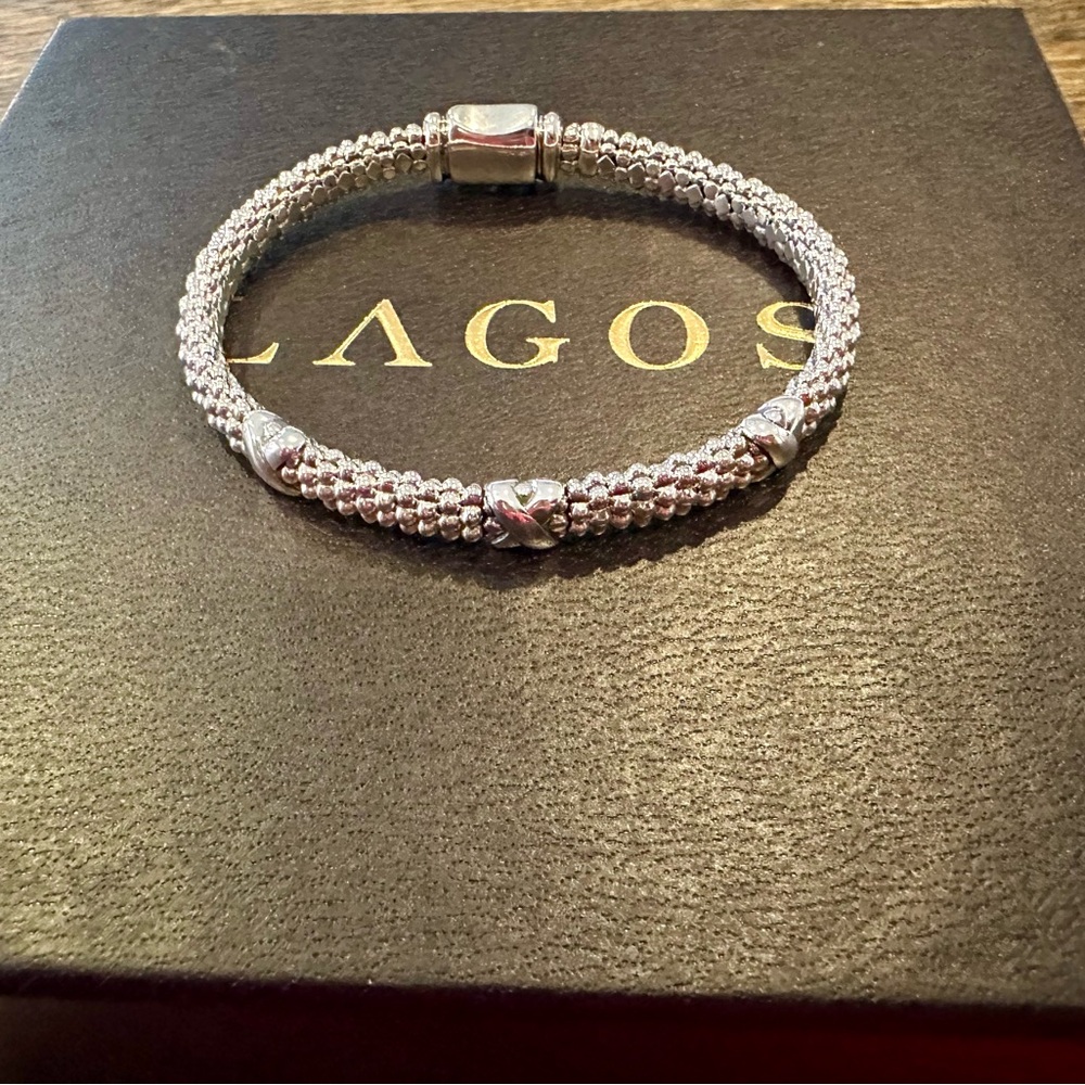 LAGOS Silver Beaded Bracelet with X Accents